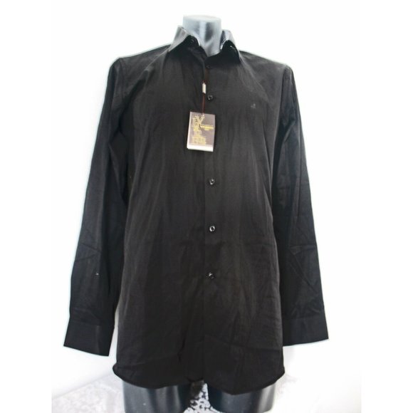 Vitarelli Men's Button Down -Size Large 16.5 Solid Black, Flip Cuffs NEW Italy - Picture 5 of 8